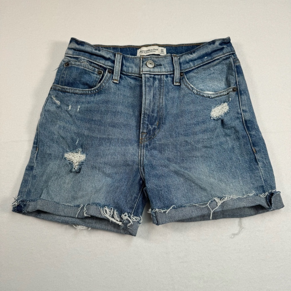 Abercrombie & Fitch The Boyfriend Mid Rise Jean Shorts Size 24/00 Raw Rolled Hem